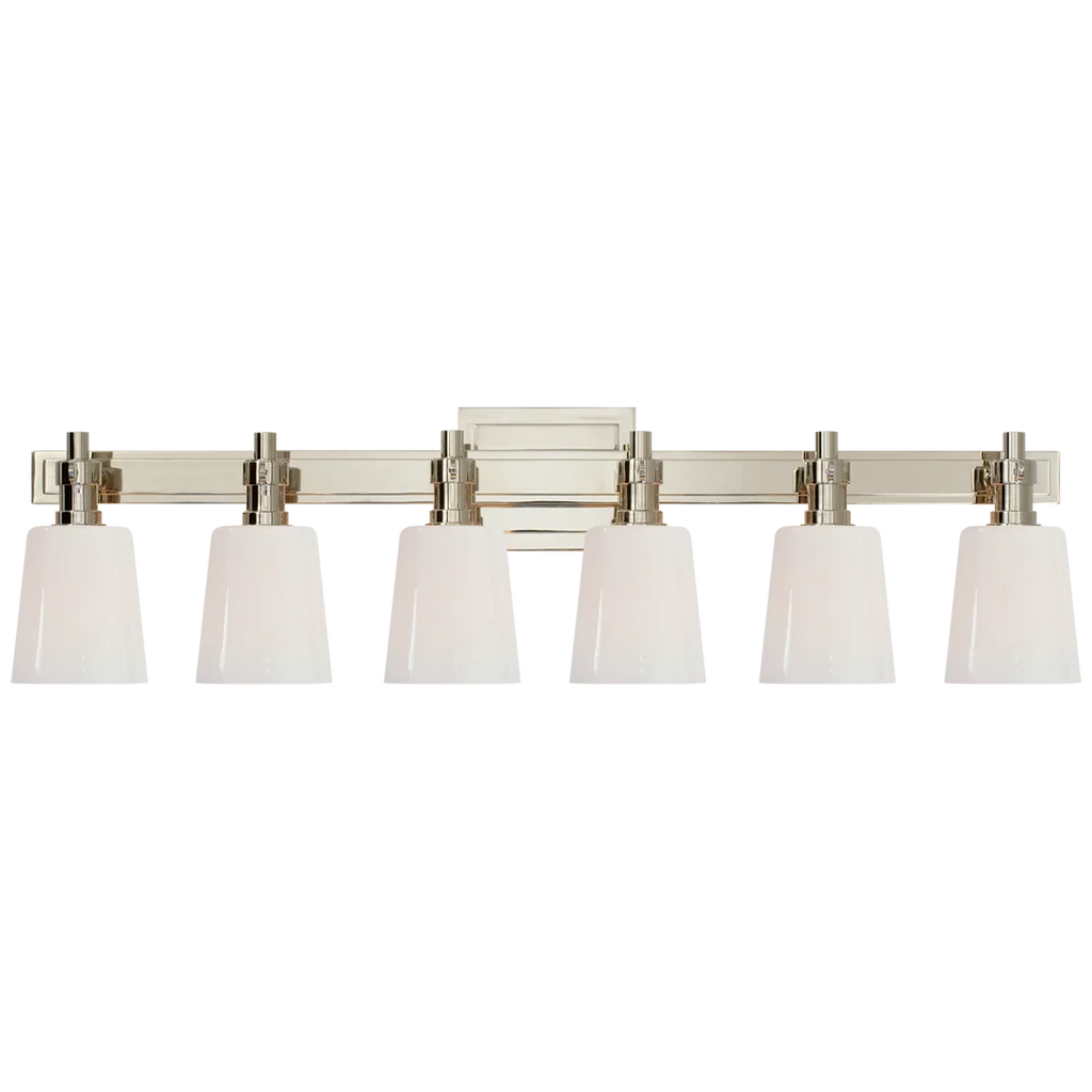 Brian Six-Light Linear Bath Sconce-Visual Comfort-VISUAL-TOB 2154AN-WG-Bathroom VanityAntique Nickel-White Glass-1-France and Son