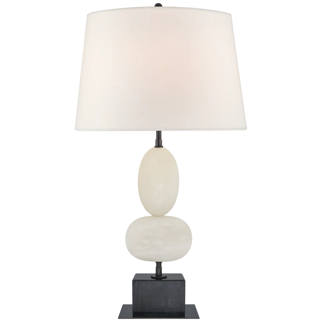 Dany Medium Table Lamp-Visual Comfort-VISUAL-TOB 3980ALB/BM-L-Table LampsAlabaster and Black Marble-Linen Shades-1-France and Son