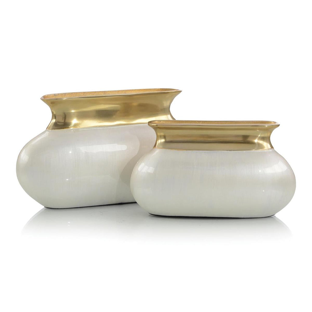Set of Two Champagne White and Gold Aluminum Vases-John Richard-JR-JRA-11682S2-Vases-1-France and Son