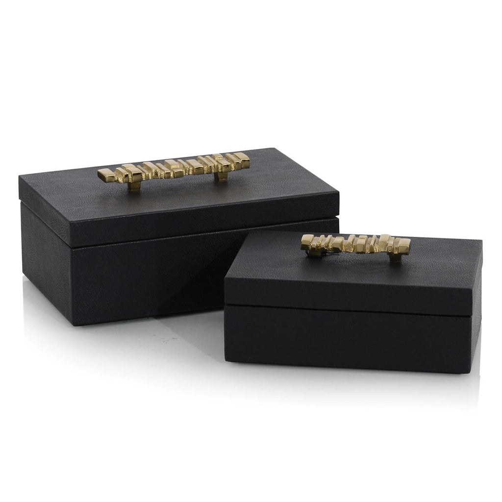 Onyx Antique Grain Leather Boxes - Set Of 2-John Richard-JR-JRA-11807S2-Baskets & Boxes-1-France and Son