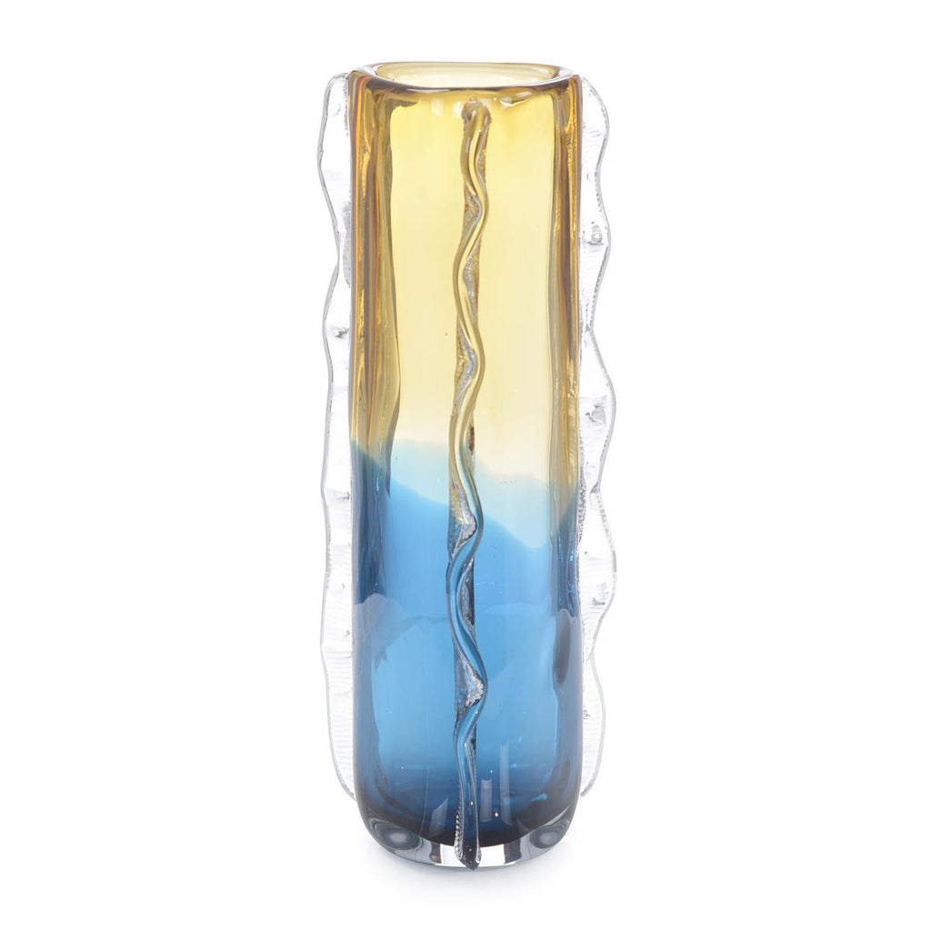 Blue and Yellow Rippled Handblown Glass Vase-John Richard-JR-JRA-13194-VasesI-1-France and Son