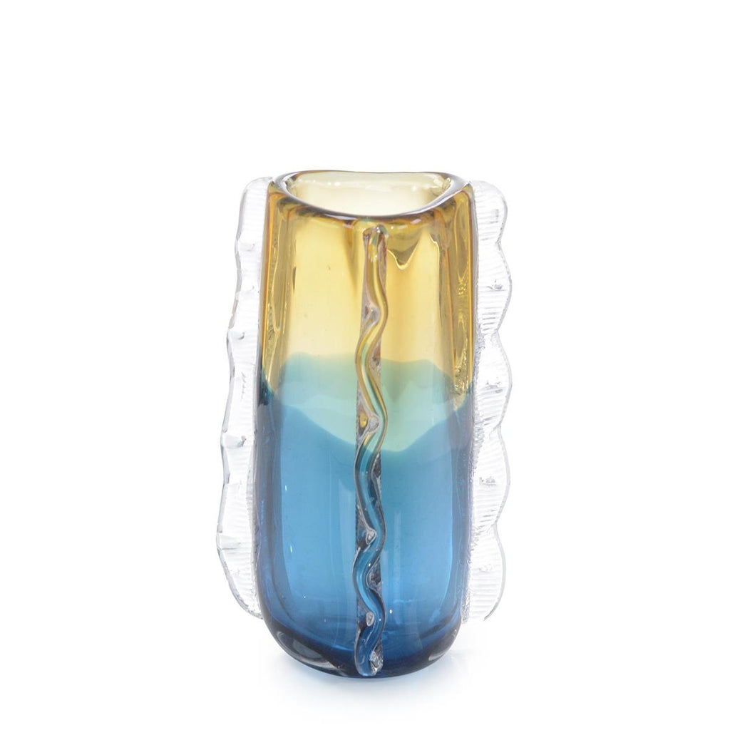 Blue and Yellow Rippled Handblown Glass Vase-John Richard-JR-JRA-13196-VasesIII-3-France and Son