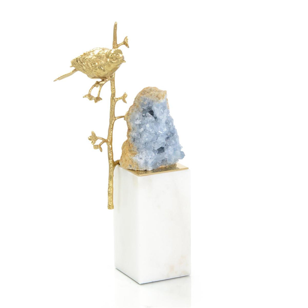 Brass Bird and Cyanite Geode Sculpture-John Richard-JR-JRA-14314-Decorative ObjectsI-1-France and Son