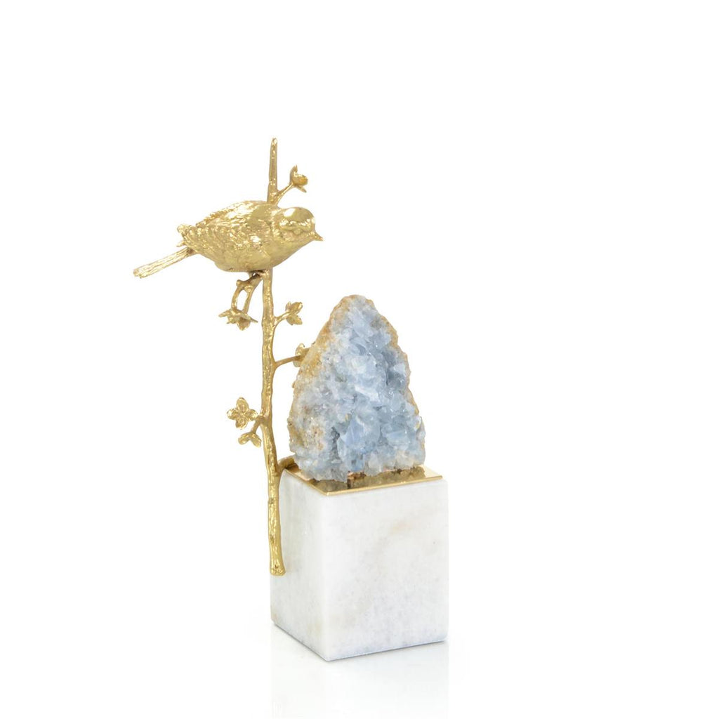 Brass Bird and Cyanite Geode Sculpture-John Richard-JR-JRA-14315-Decorative ObjectsII-2-France and Son