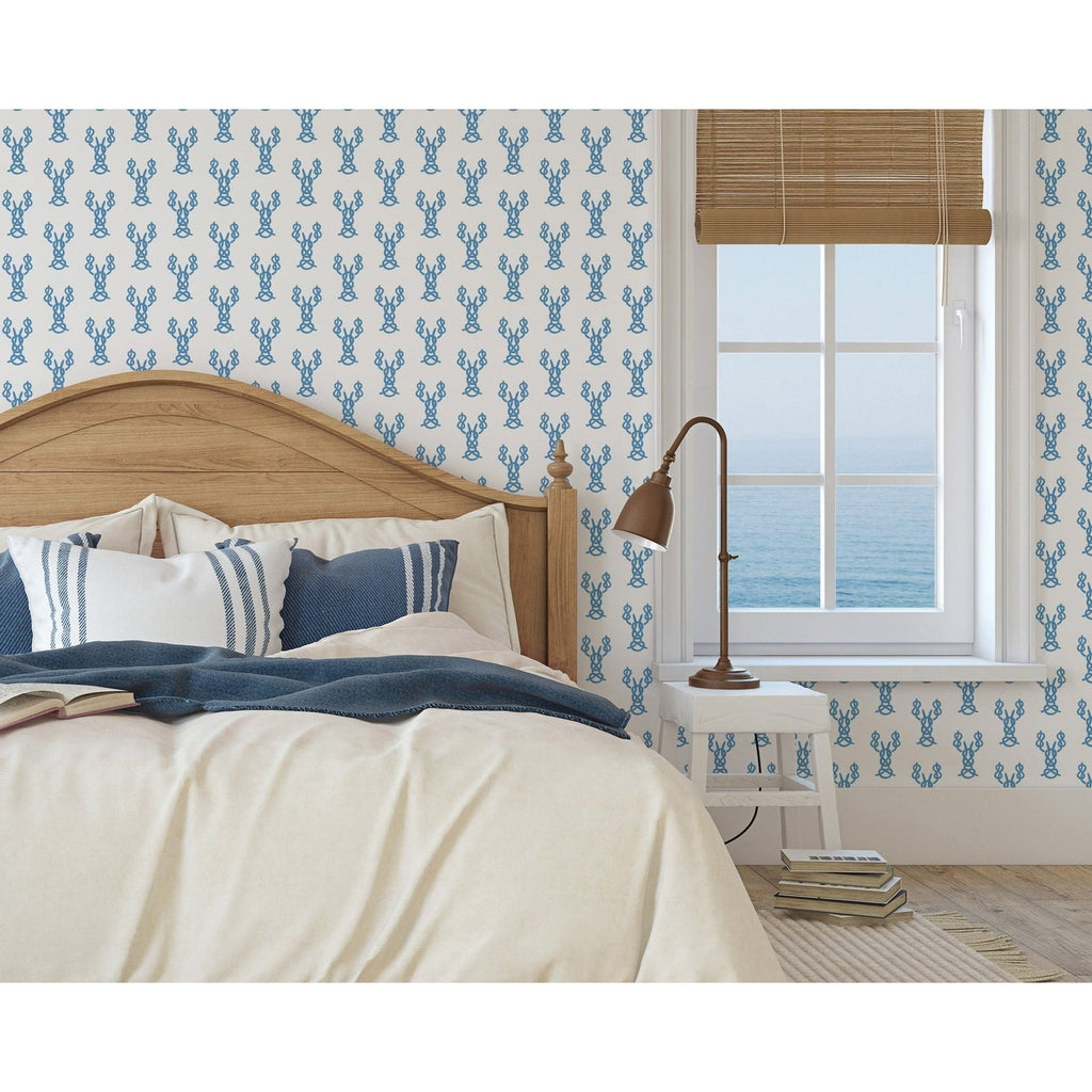 Nautical Lobster Knots Wallpaper-Mitchell Black-MITCHB-WCHH104-BL-PM-10-Wall DecorPatterns French Blue-Premium Matte Paper-2-France and Son